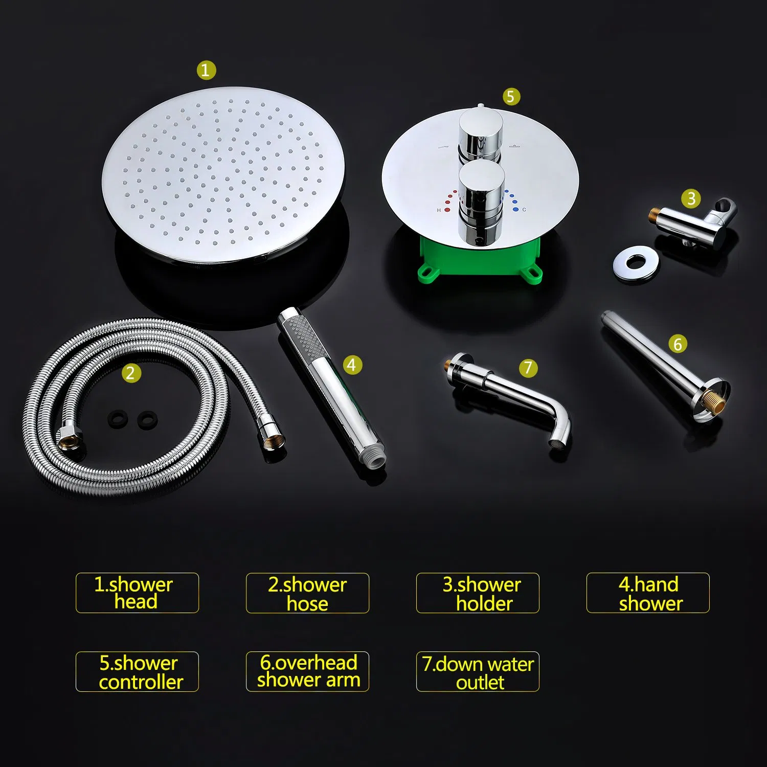 10" Round Big Rainfall Thermostatic Faucet Brass Conceal LED Shower Set