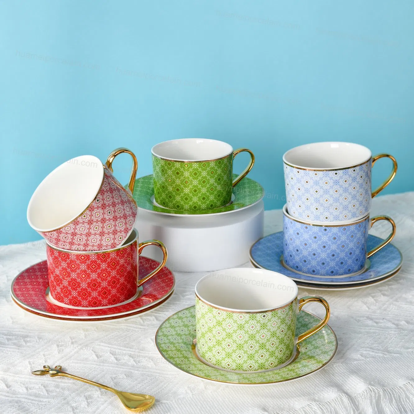 New Products Gold Plated Rim Porcelain Saucer Coffee and Tea Ceramic Cup