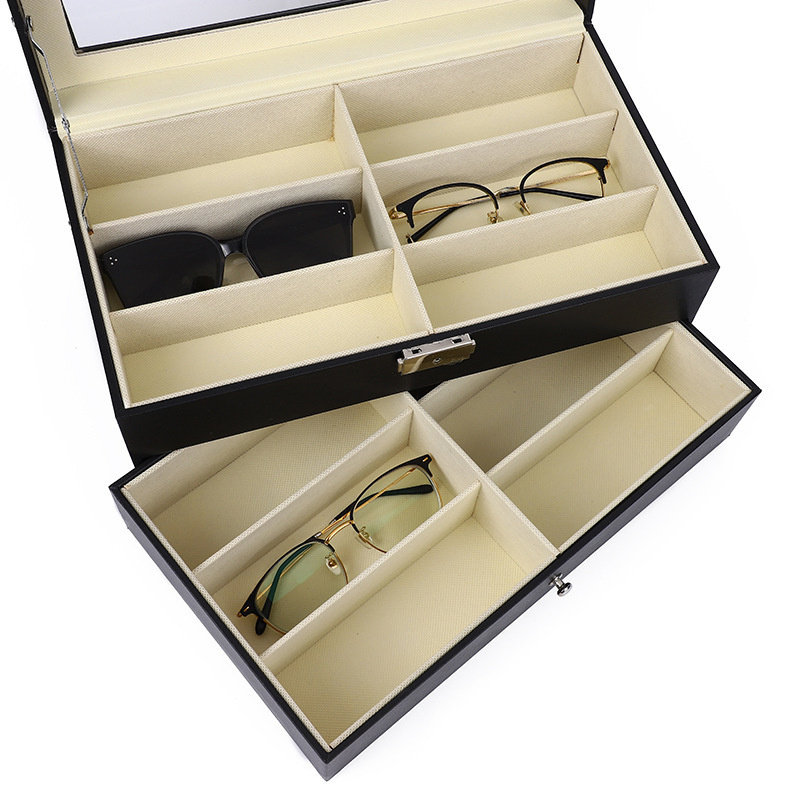 Leather 12slots Sunglass Box Multiple Eyeglasses Eyewear Display Case with Drawer