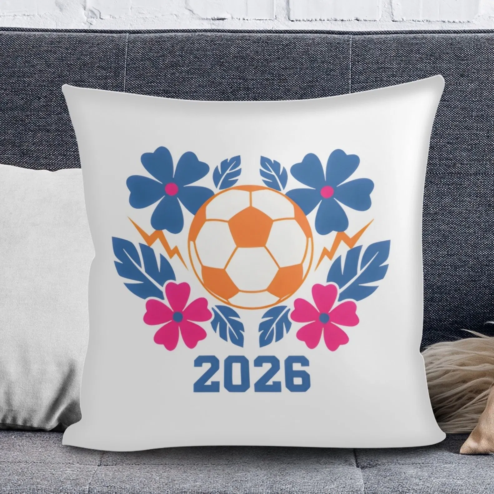 Best Selling 2026 World and Cup Football Pillow Fashionable Floral Print Home Throw Cushion