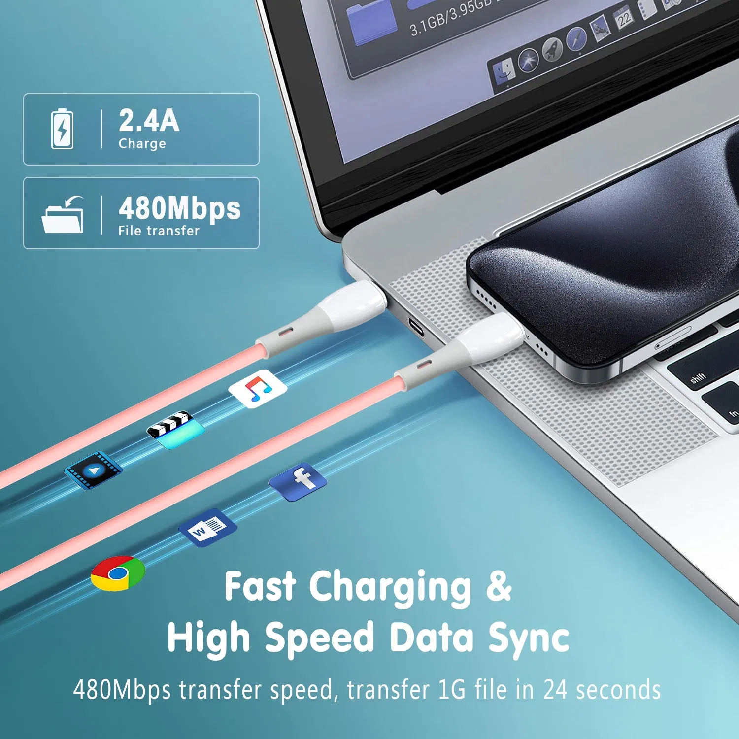 Кабель USB-C для быстрой зарядки iPhone 15, Samsung, 60Вт