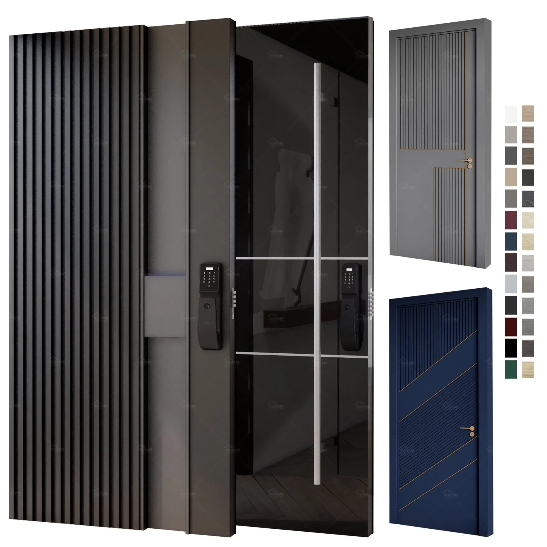 European Standard Modern 48 Inches Home Aluminum Exterior Doors Heavy Duty Exterior Doors for Houses Metal Pivot Doors