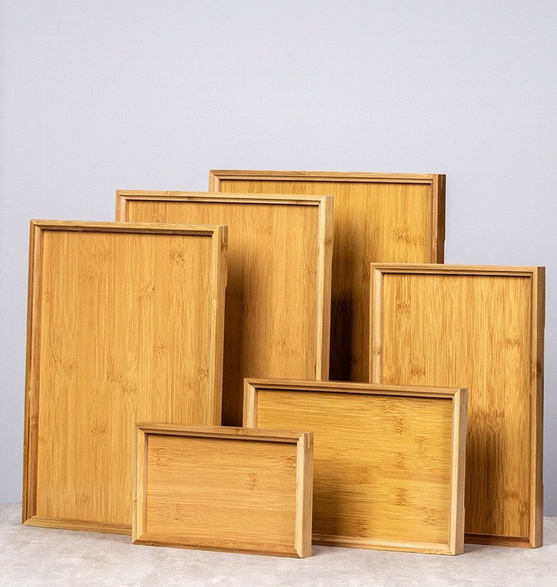 Rectangular Right-Angle Bamboo Tray for Hotel and Restaurant