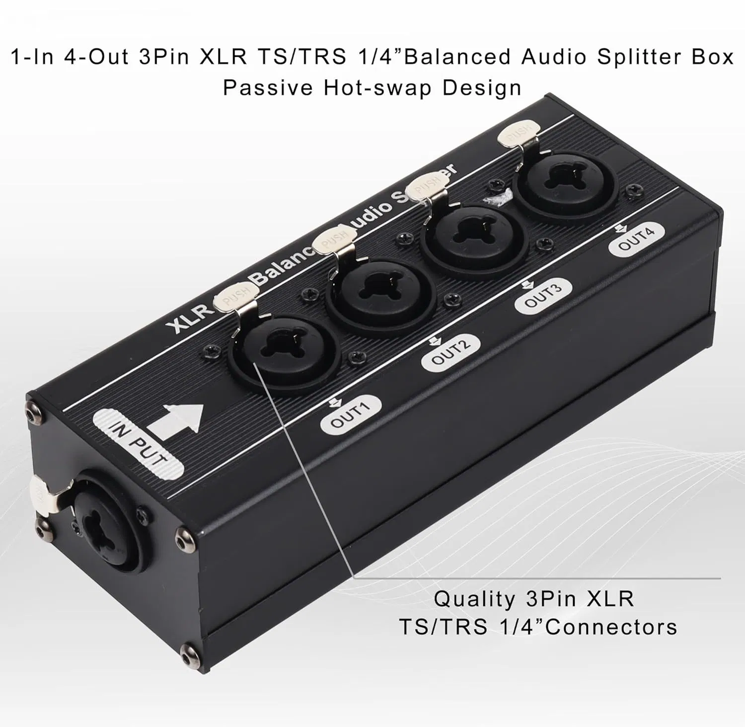 3pin XLR Ts/Trs Combo Connector 1-in 4-out Splitter Box Durable Aluminum Alloy Distribute Box with Combo Audio Jack
