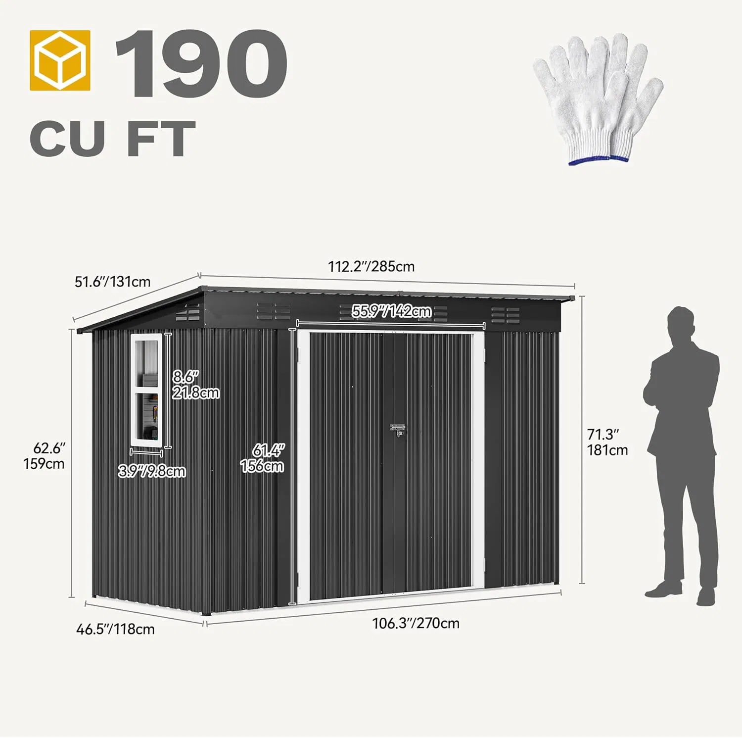 9.1X4.2FT Metal Outdoor Storage Shed with Window
