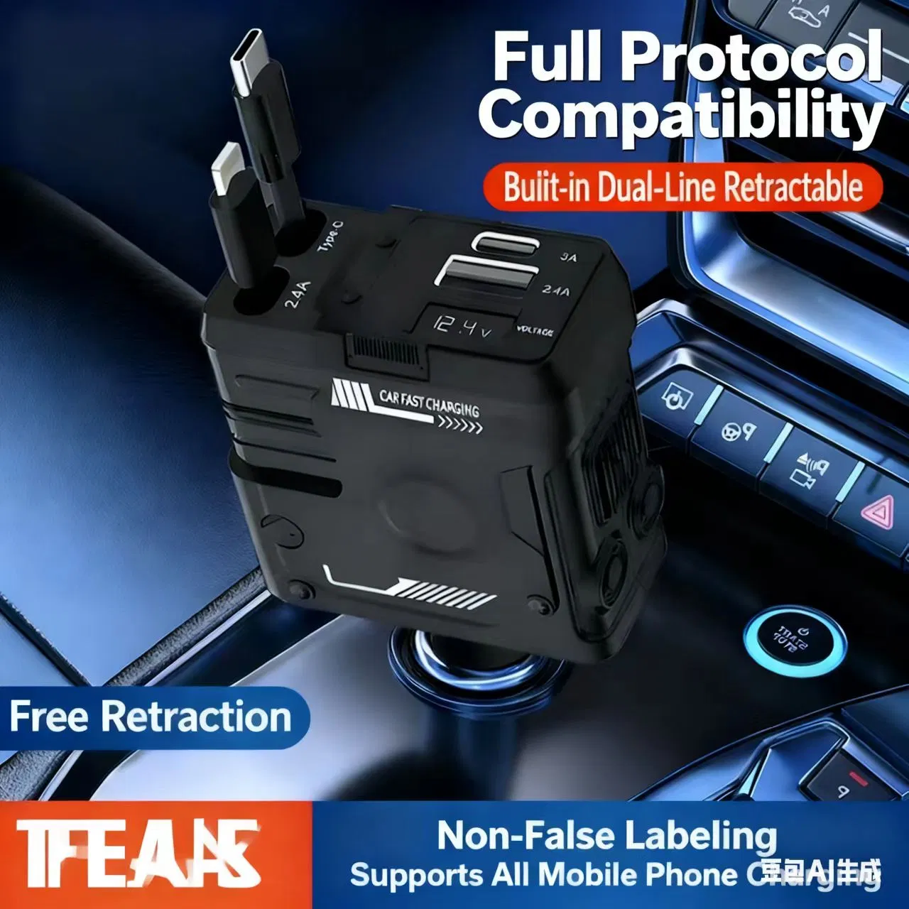Автомобильный адаптер на 4 USB порта с защитой