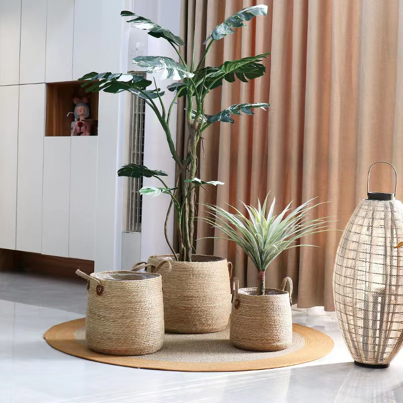 Rattan Pots Planter Baskets Seagrass Indoor Planter Plant Basket Indoor with Liner for Home Decor