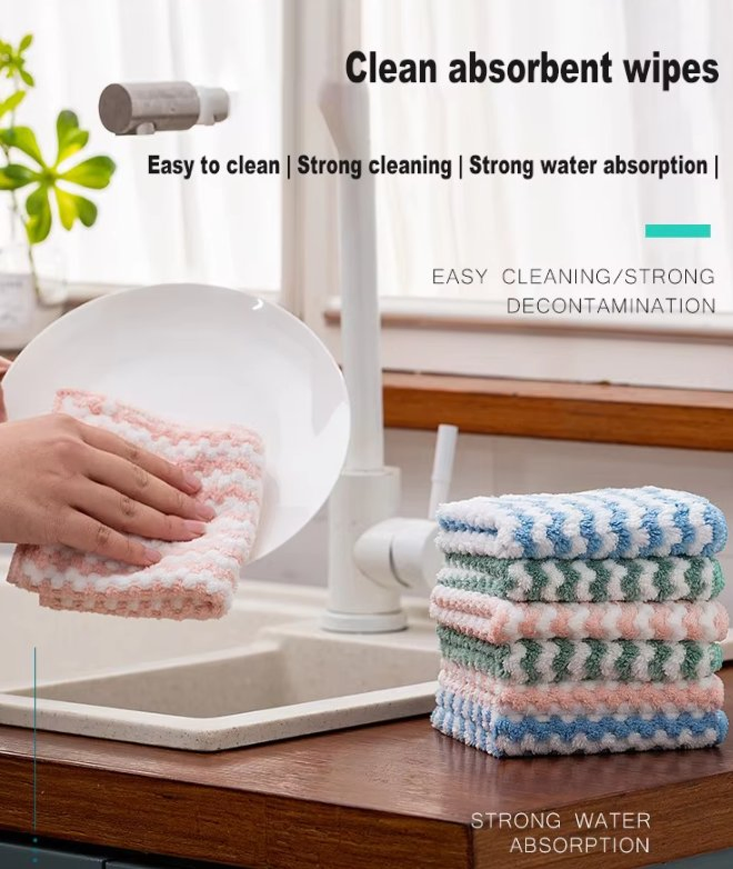 Premium Microfiber Kitchen Cleaning Towel Ultra Absorbent Polyester Hand Towels Gentle Square Knitted for Home Use OPP Bag