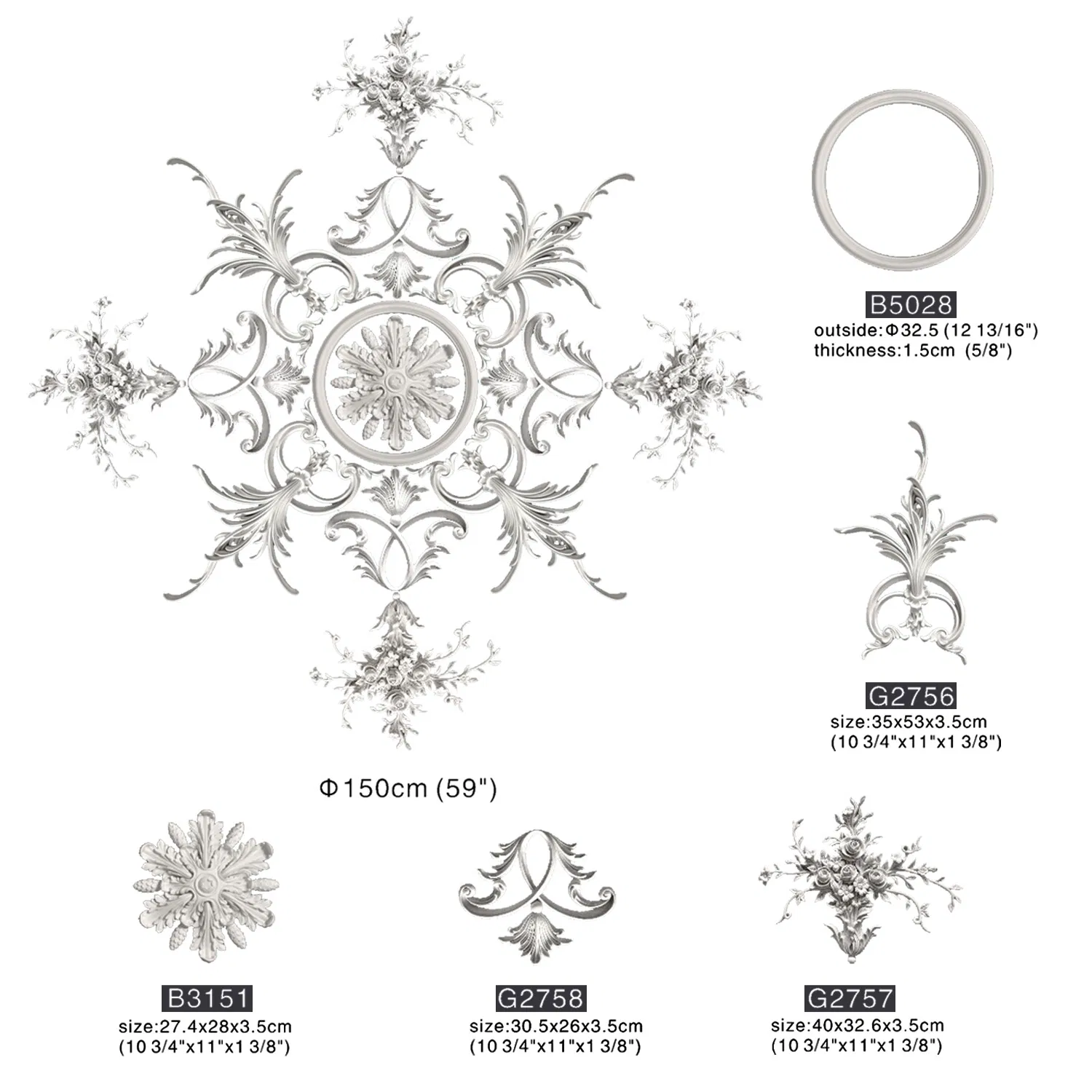 Auuan Decorative Factory Waterproof Plaster PU Ceiling Rose Tiles