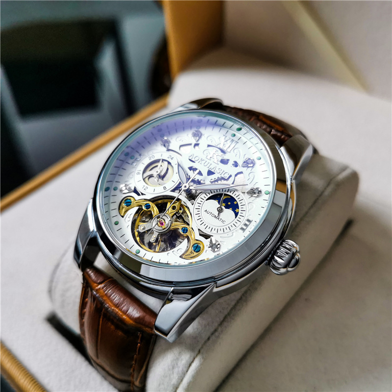 Aokulasic 2025 Men's Automatic Mechanical Watch Waterproof Tourbillon Skeleton Fashion Watch