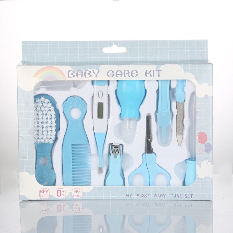 10PCS Baby Grooming Kits Baby Care Comb Brush Finger Toothbrush Scissors Nasal Aspirator Nail Clipper Set