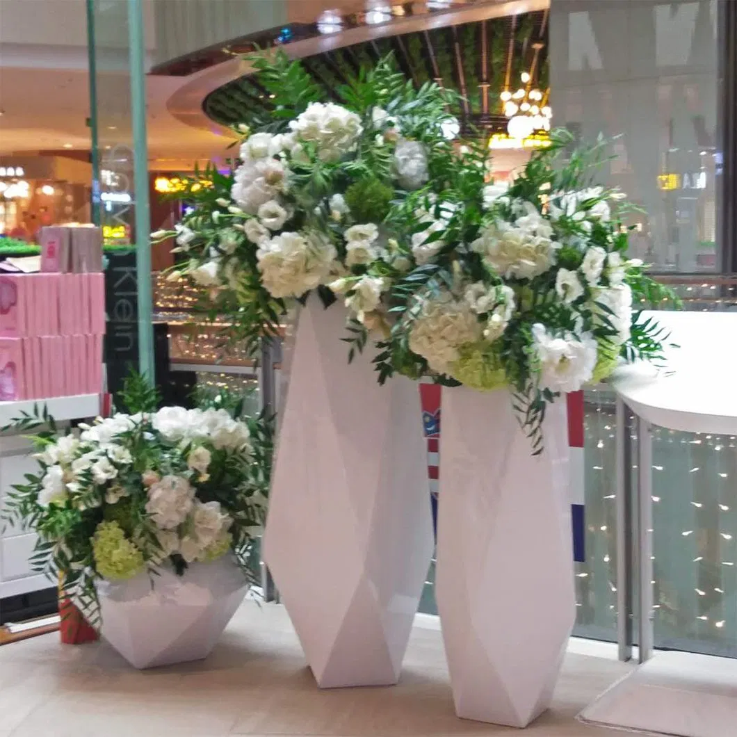 Stylish Diamond Pattern Planters FRP Customized Vase Decor Outdoor Public Artistic Sculpture Designer Flowerpot