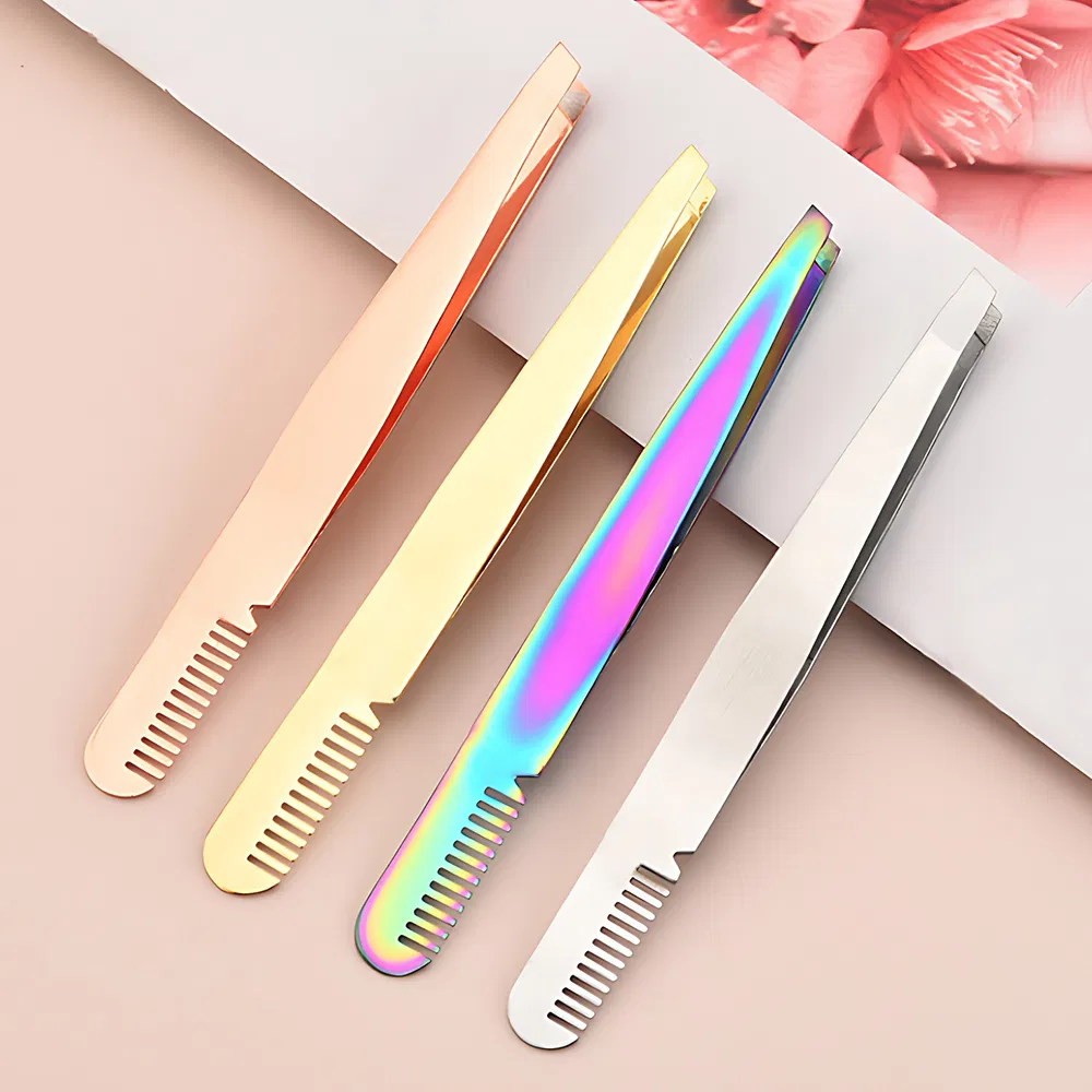 Double Ended Slanted Lash Tweezers Guangdong Stainless Steel Eyelash Eyebrow Tweezer