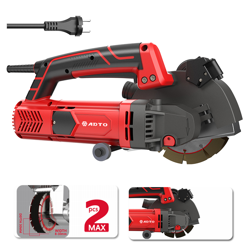 CE Certificate Electric Power Construction Tools Wall Grooving Machine 125mm Concrete Groove Cutter 1600W Wall Chaser with 2 Blades Powerful