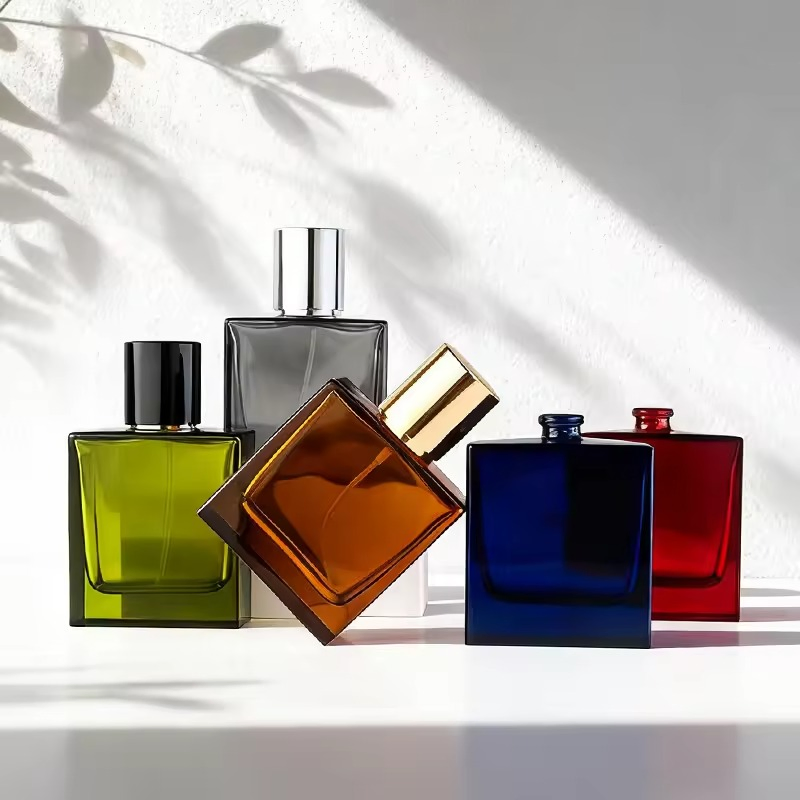 Luxury Polished 50ml Fragrances Bottle Crimp Nozzles Custom Rectangle Glass Perfume Bottle with Magnet Cap