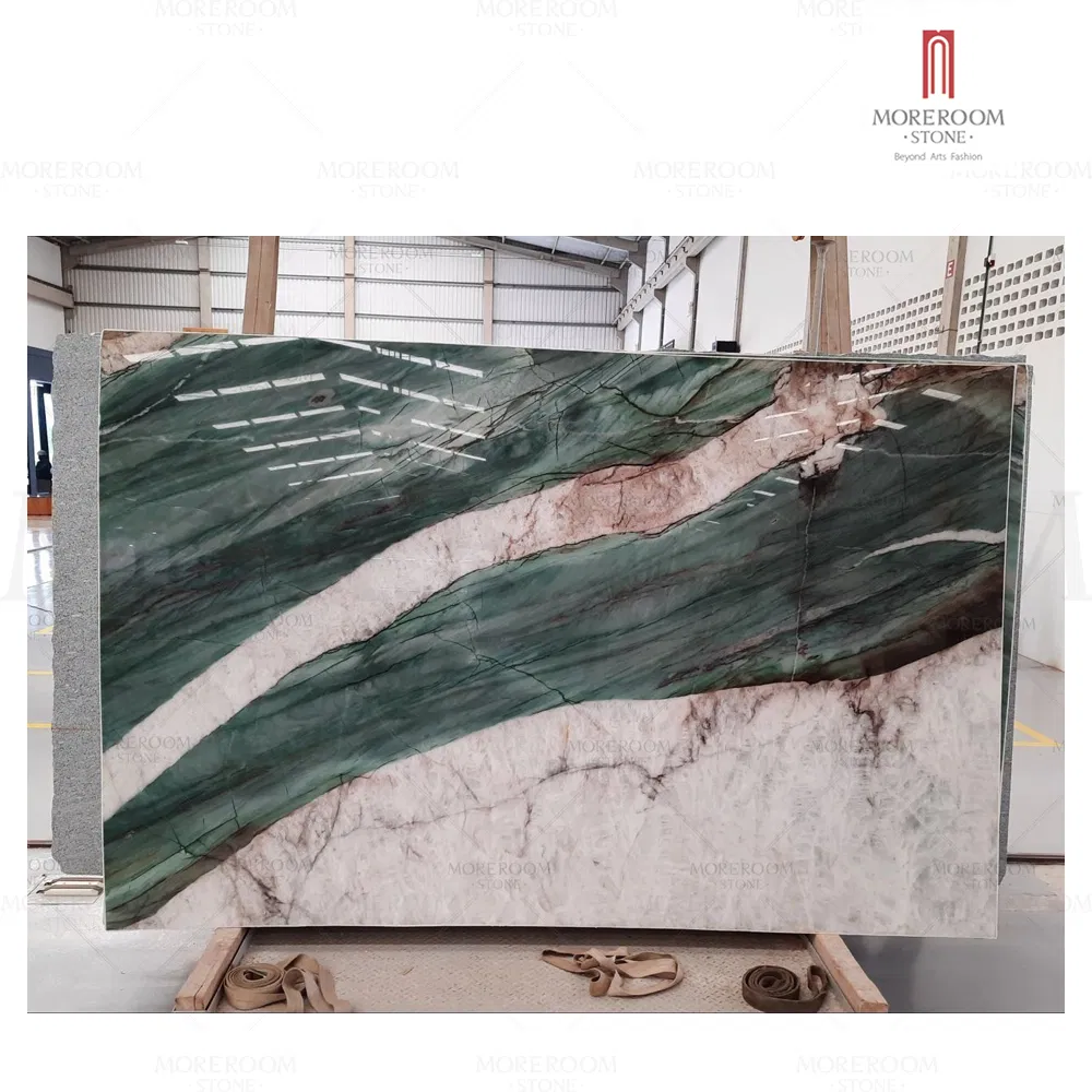 Empire Style Luxury Villa Background Wall Decor Green White Quartzite Marble Stone Slab