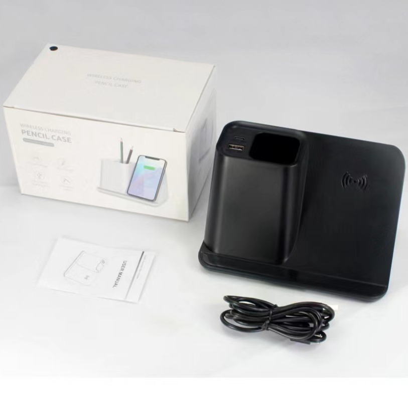 Company Gifts Wireless Charger Pen Holder with Lighting Logo Office Desktop Promotion Pen Container Charger