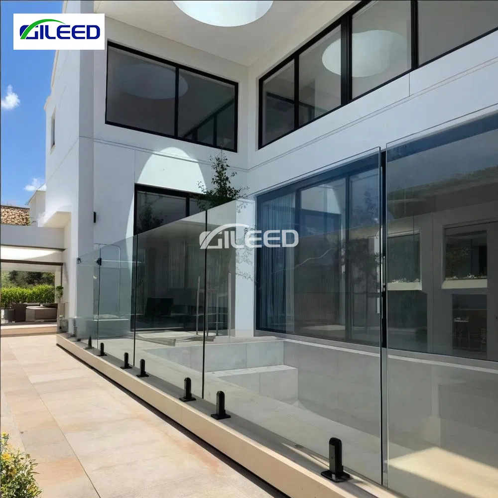 Easy to Install Black Aluminum Floor Mounted U Channel Glass Railing Balustrade for Resort and Apartment