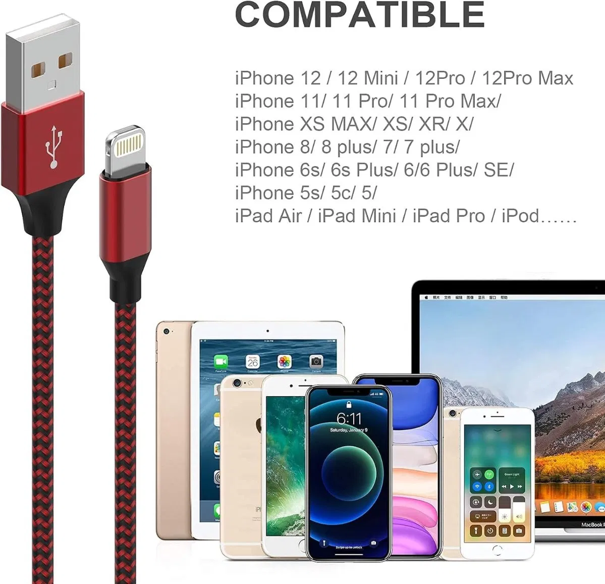 Кабель USB-Lightning с нейлоновой оплеткой для быстрой зарядки