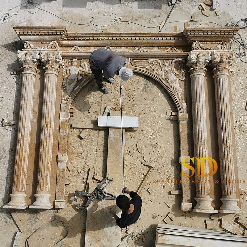 China Hand Carved Classic Round Yellow Marble Column