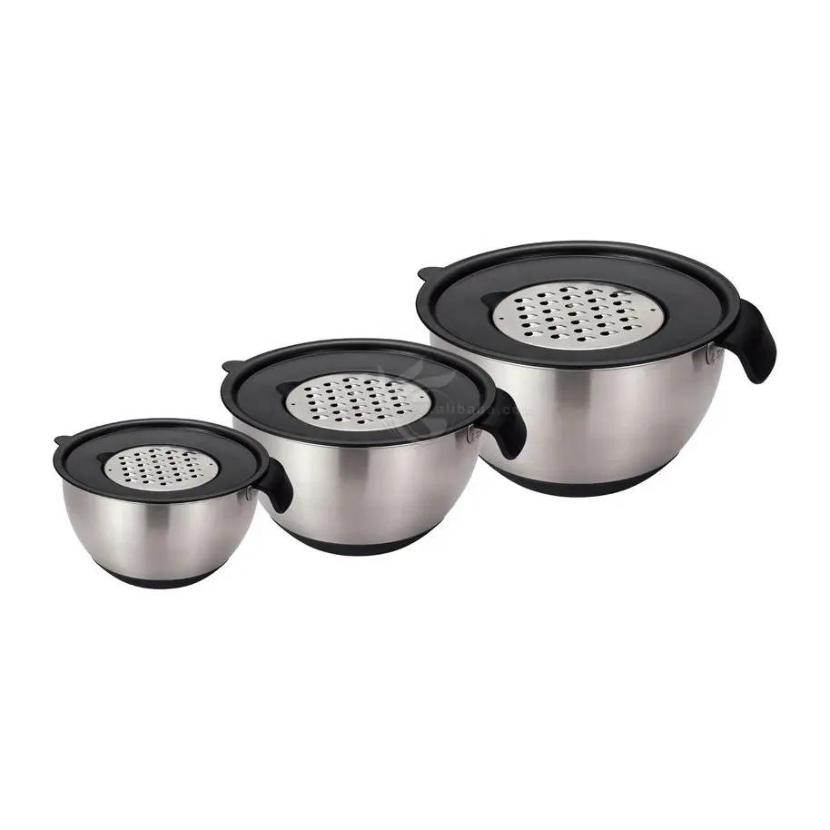 Stainless Steel Mixing Bowl Non-Slip Rubber Base Grater Slicer Kitchen Bowl