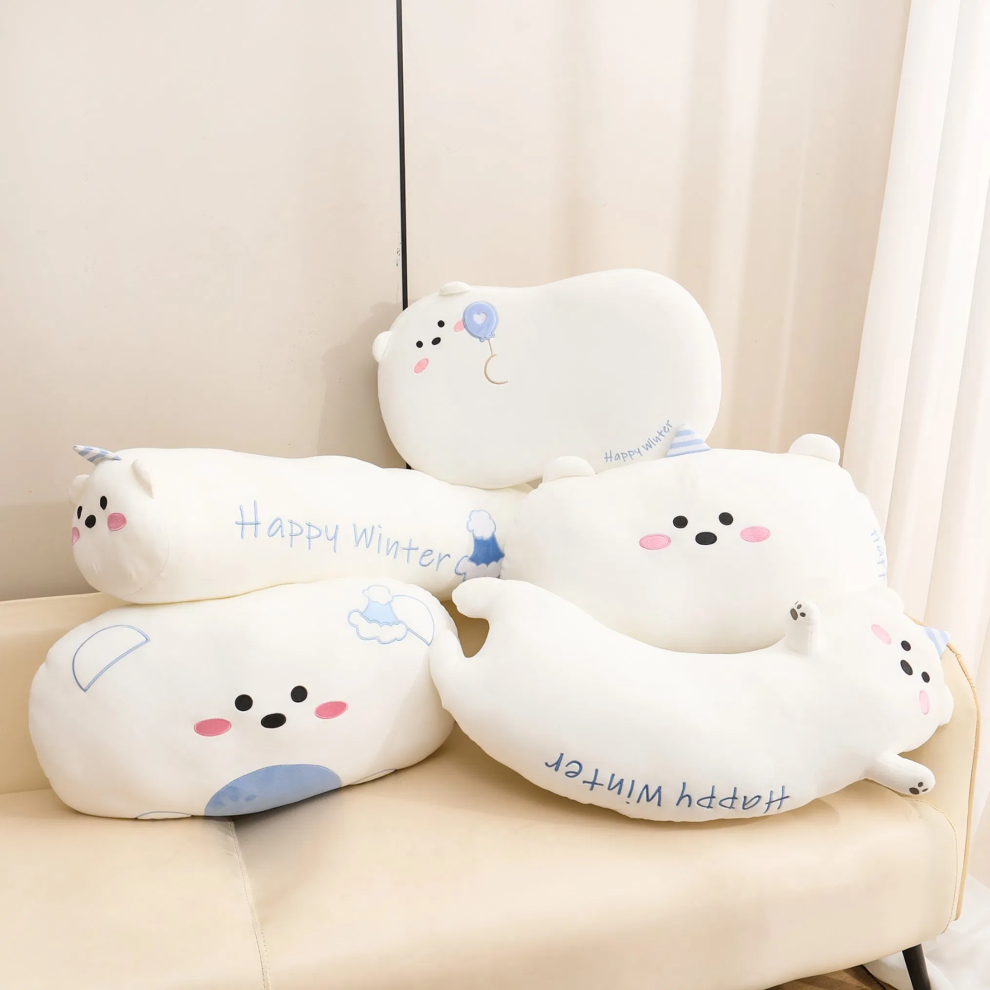 White Color Cute Bear Design PP Cotton Long Rectangle Pillows