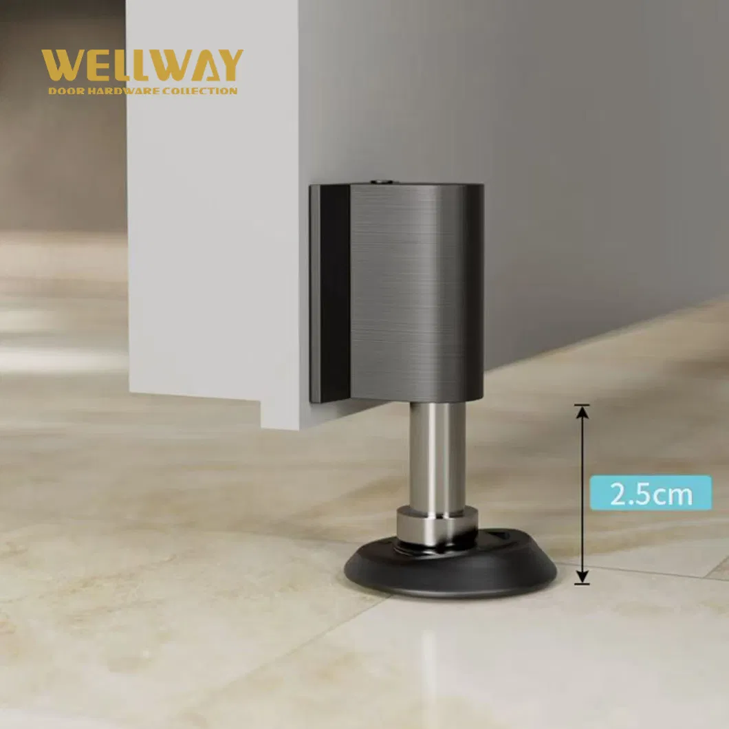 Light Brushed Gold Zinc Alloy Retractable Floor Door Stopper with Hidden Fixing Design for Cement Flooring China Manufacture - Ds-02-026