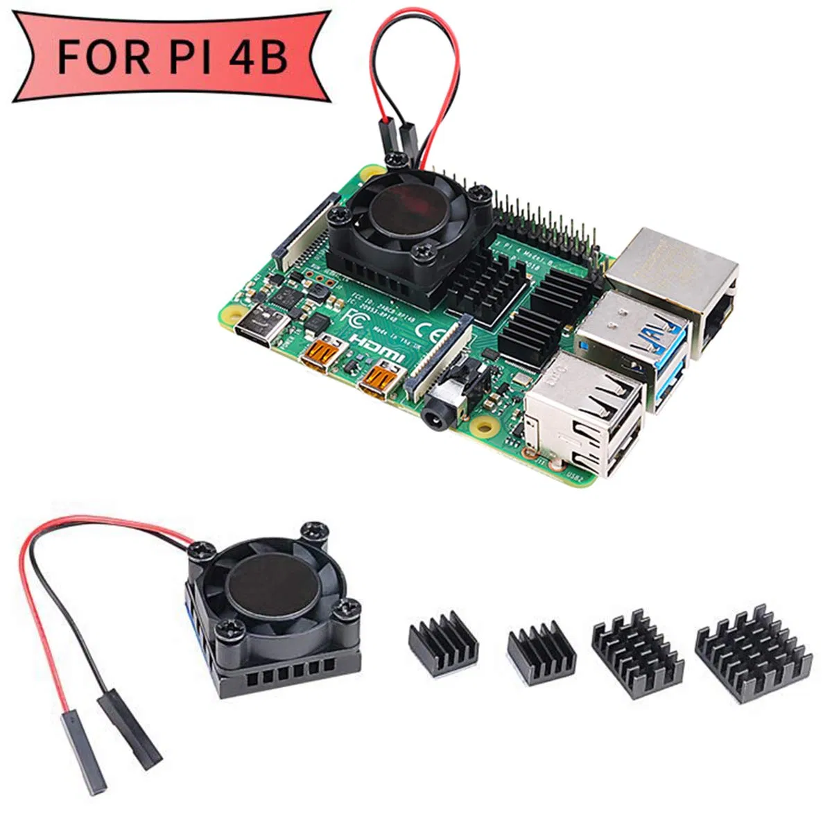Raspberry Pi 4 Model B Heat Sink Single Cooling Fan RAM Heatsink Set