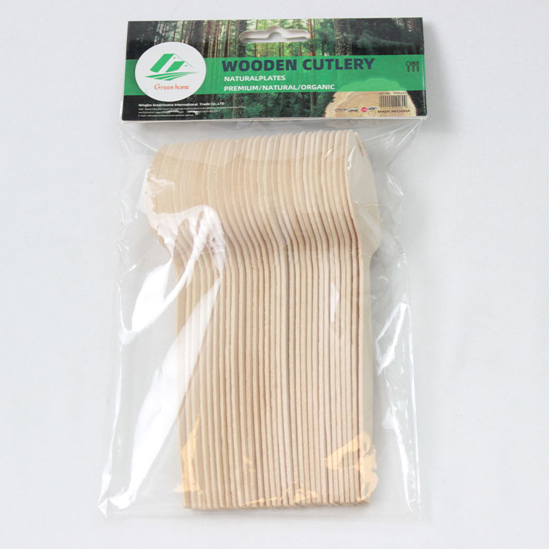 Compost Disposale Wooden Cutlery Birch Wood 146mm Spork in One Poly Bag