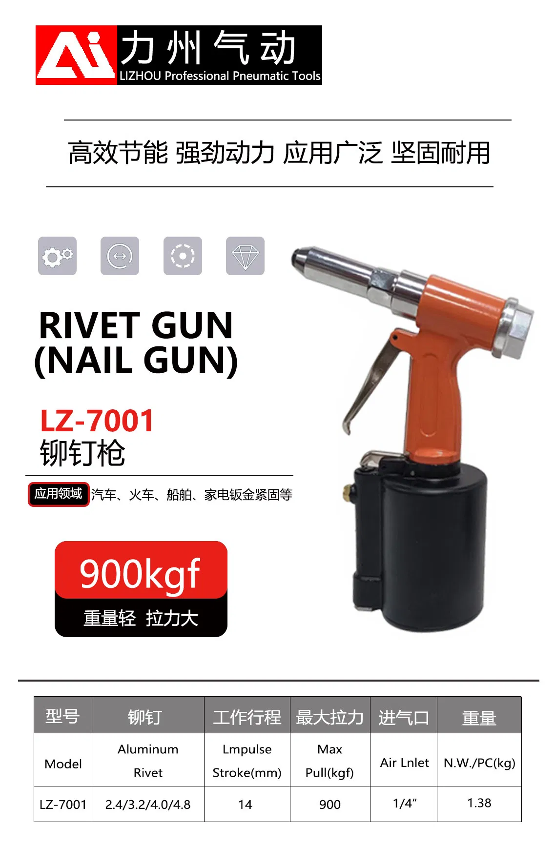 Pneumatic Rivet Gun Air Pop Riveter Gun Tool Air Riveting Gun puller