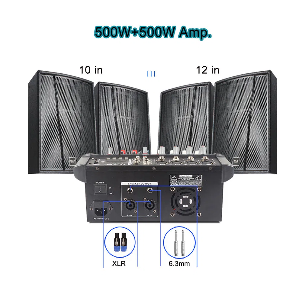 Professional Party Mixer Console with Wireless Microphones and 6-Channel Audio Amplifier