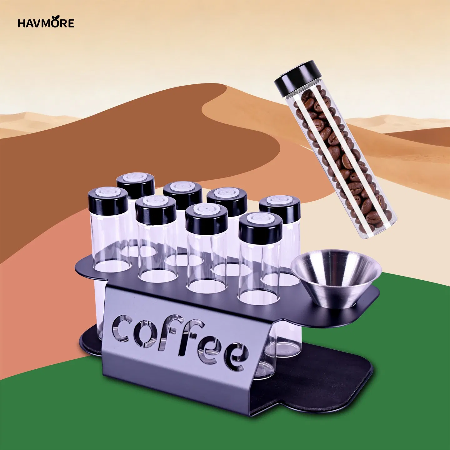 Clear Glass Coffee Bean Dispenser - Airtight Sealed Canister Tube for Kitchen Display