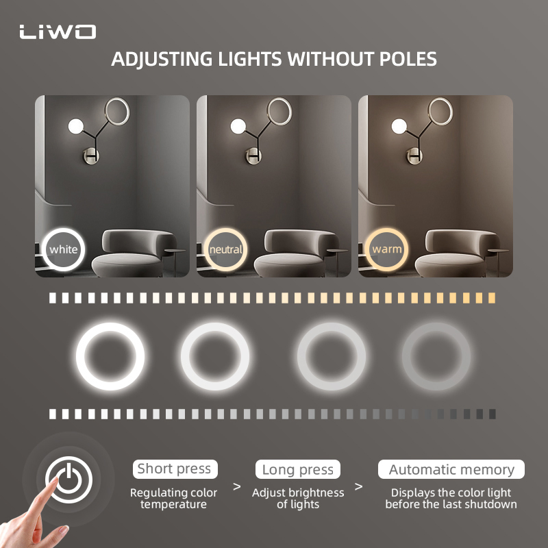 Oval Wall-Mounted LED Mirror with Anti-Fog Bathroom Time Temperature Smart Front and Backlit Light Adjustable Modern cosmetic Makeup Home Decoration Furniture