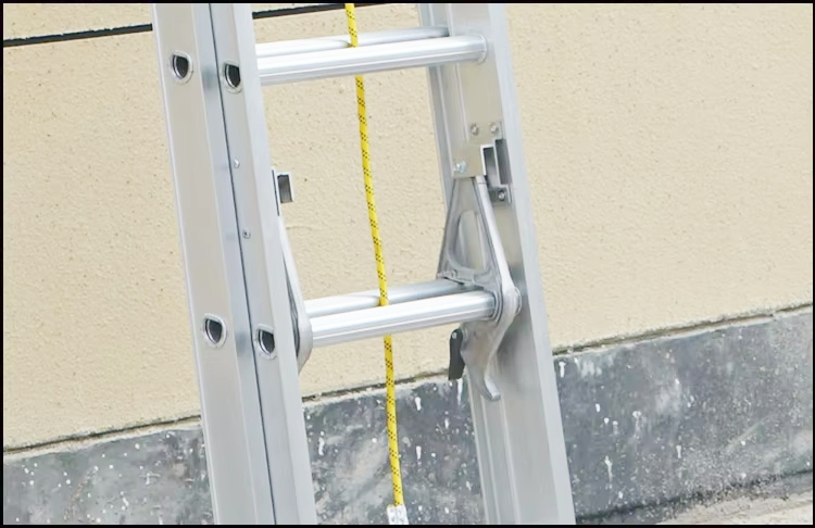 Top Quality Rope System 250kg ANSI 375lbs Aluminum Extension Ladder for Industrial 2*8 Steps