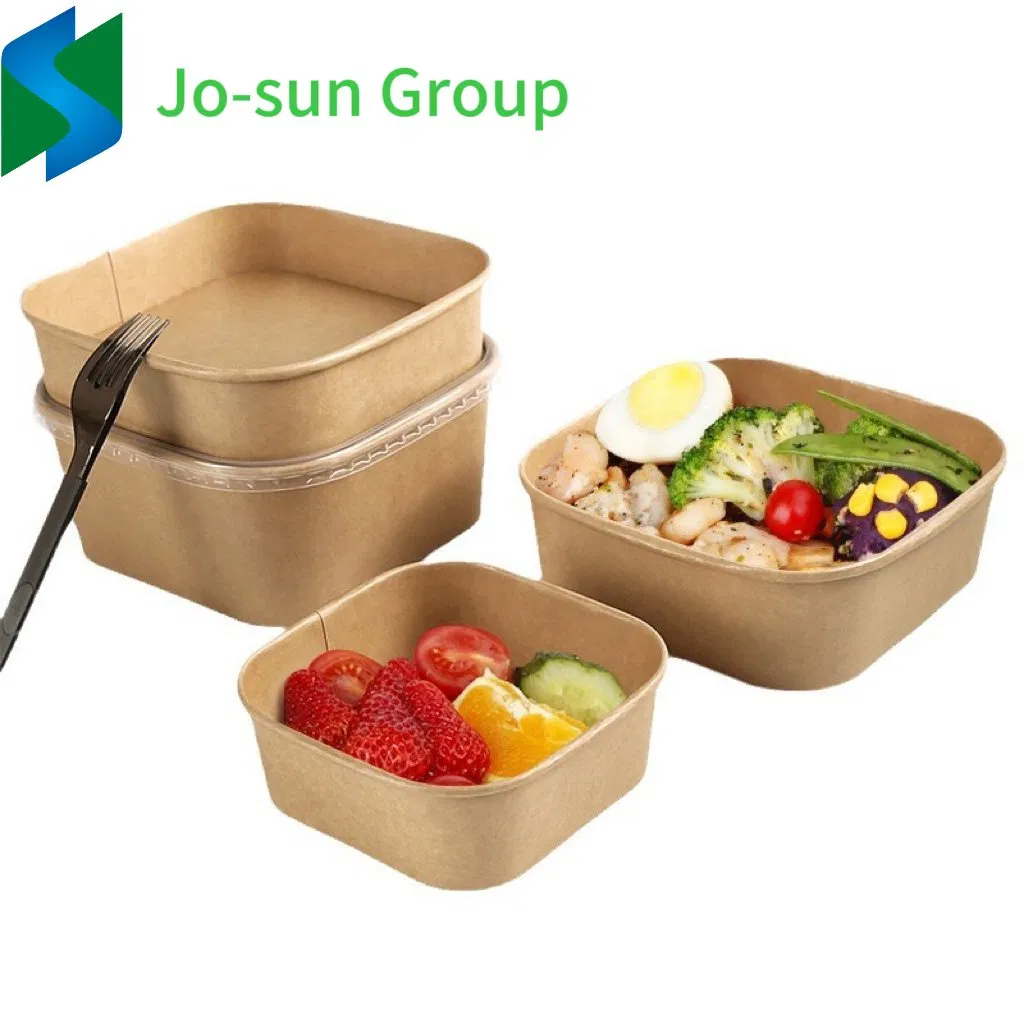 New Design Factory Outlet Biodegradable Take Away Square Paper Fruit Salad Bowls with Lids