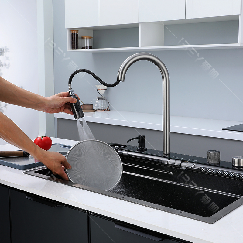 Hydro Power LED Kitchen Sink in Factory Price and Honeycomb Finish with Pull Down Faucet