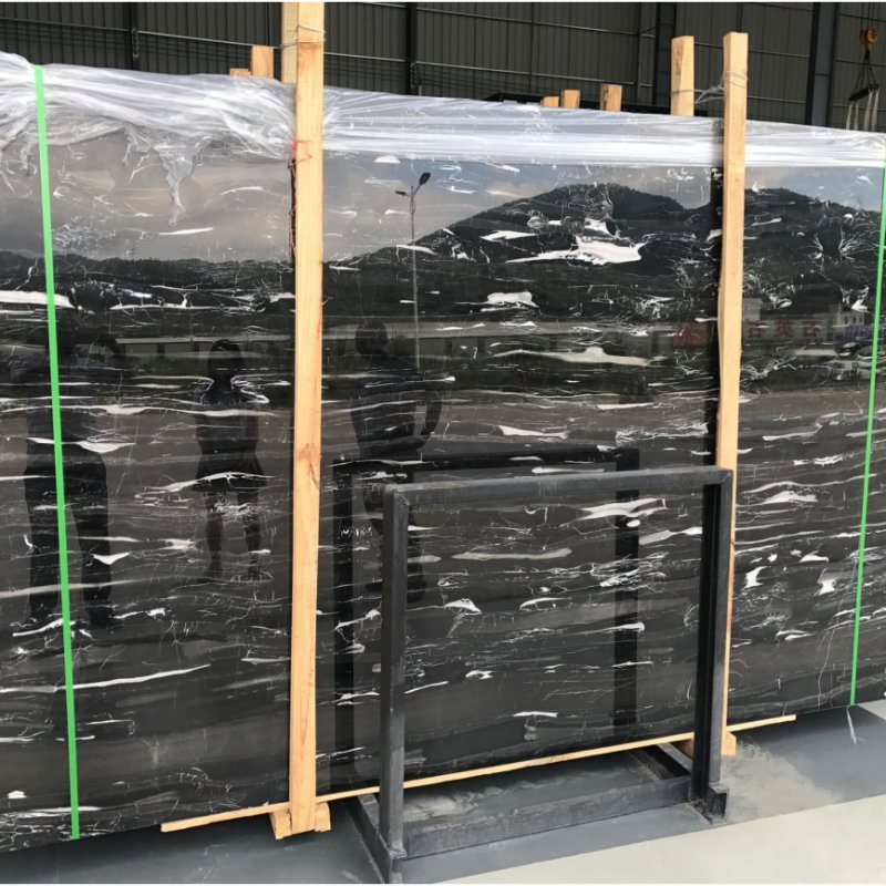Black Marble Slab with Silver Veins Stone for Flooring/Wall Tile/Table Counter Top