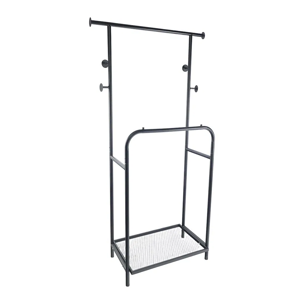 2 Tier Shoe Rack with Clothing Rail Metal Coat Stand for Home Wardrobe Hanging Rack Garment Organizer for Bedroom Closet