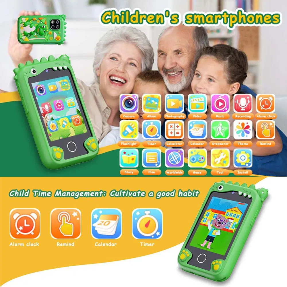 Z10 2.8 Inch Cartoon Animal Dual Lens Touch Screen Kids Camera Safe and Durable Built-in Games Green Unicorn