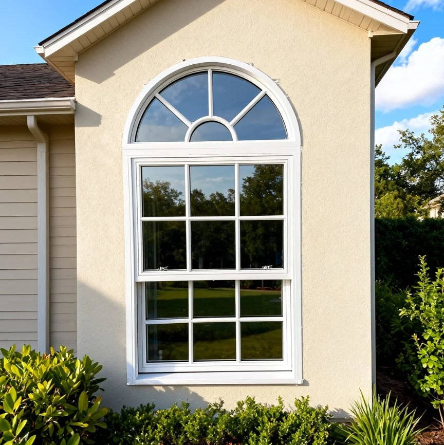 Wooden Single Hung Window Top Arch Design Double Glazed Window