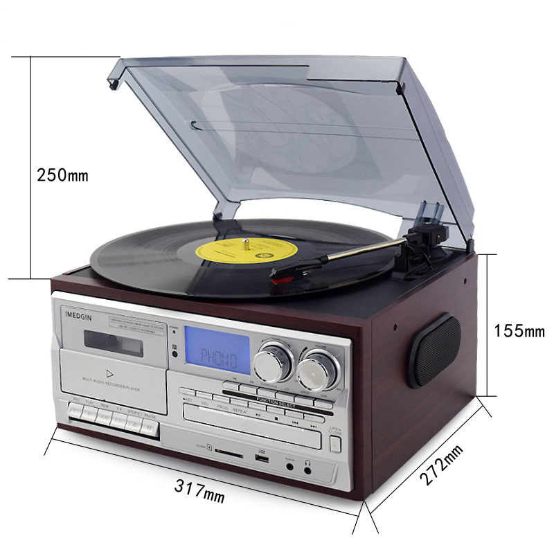 Portable Belt Driven Vintage Bluetooth Vinyl Turntable Stereo Record Players Gramophone Phonograph with FM Radio Function