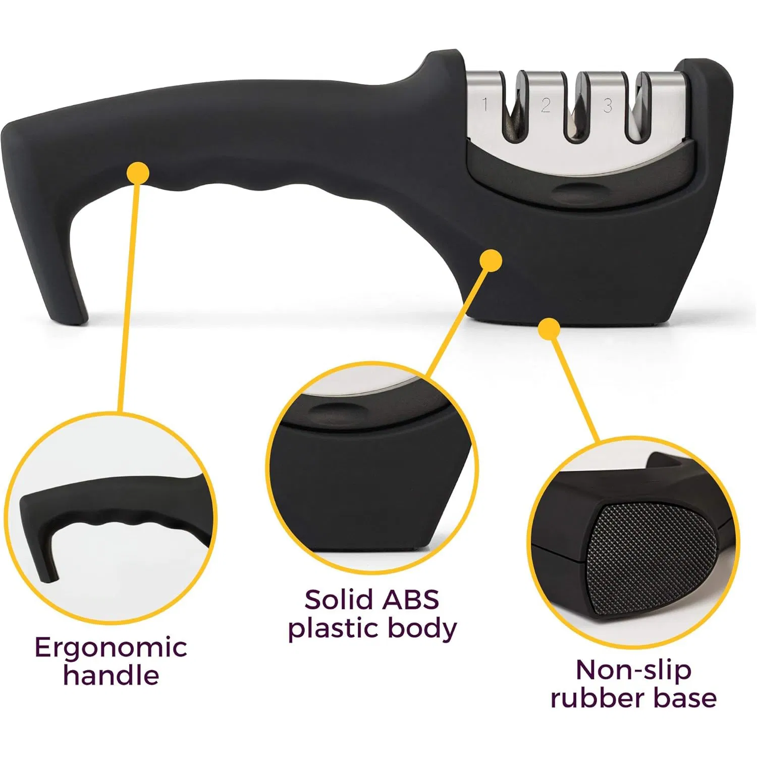 3-Stage Professional Knife Sharpener Tool-with Tungsten Steel Diamond-Ceramic-Rods, Includes Cut-Resistant Safety Glove