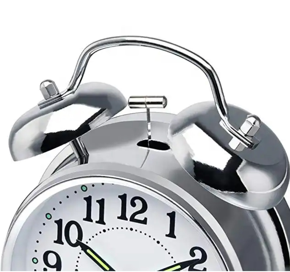 Iron Look Large Clear Simple Style Twin Bell Nightlight Alarm Clock