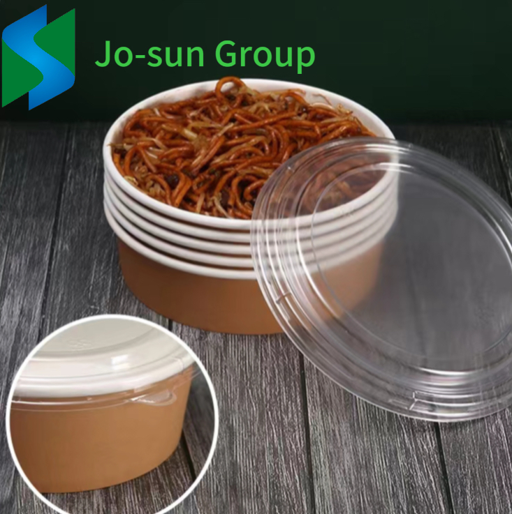 Free Sample Take Away Paper Container Salad Bowls 400 Ml~1500 Ml Disposable Kraft Paper Round Bowl for Food Packaging