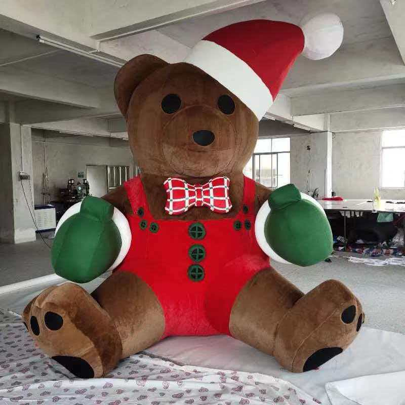 Christmas Decoration Toys Custom Made Stuffed Bear Wearing Red Plush Hat Inflatable Plush Bear 3D Model