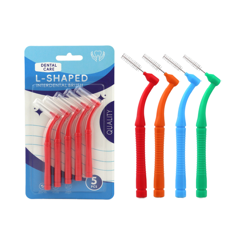 Orthodontic Interdental Brush L-Shaped 5 PCS/Pack with Portable Cap for Teeth Cleaning