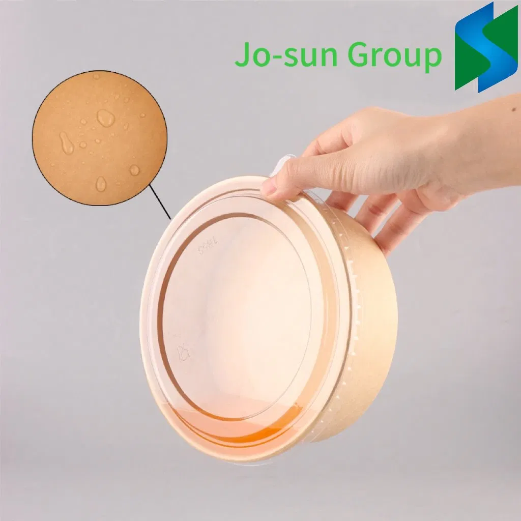Jo-Sun Wholesale Logo Printed Kraft Paper Bowl with Lid Environmental Material Disposable Brown Kraft Paper Salad Bowl