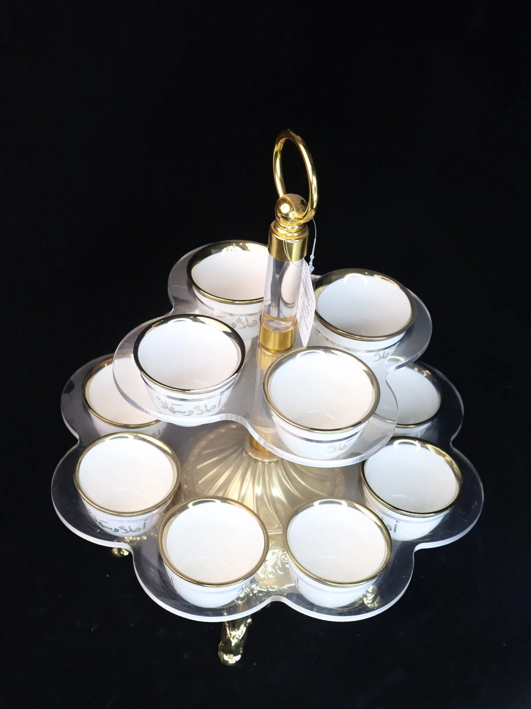 Household Gold-Plated Iron Frame, 12 Ceramic Tea Cup Decoration Set