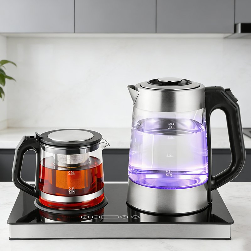 Smart Home Appliances Automatic off Glass Kettles Two-Sides Work Separately Tea Maker with Tea Pot Machine Thermostat Control
