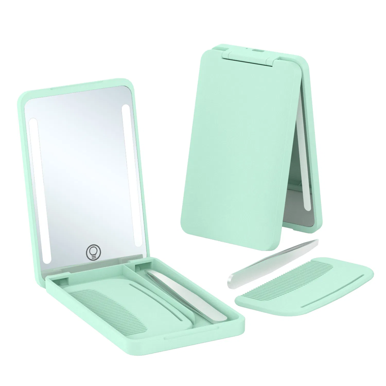 Custom Makeup Box Travel Organizer Makeup with LED Light Mirror Folding Mirror Fashion Mirror Comb Set